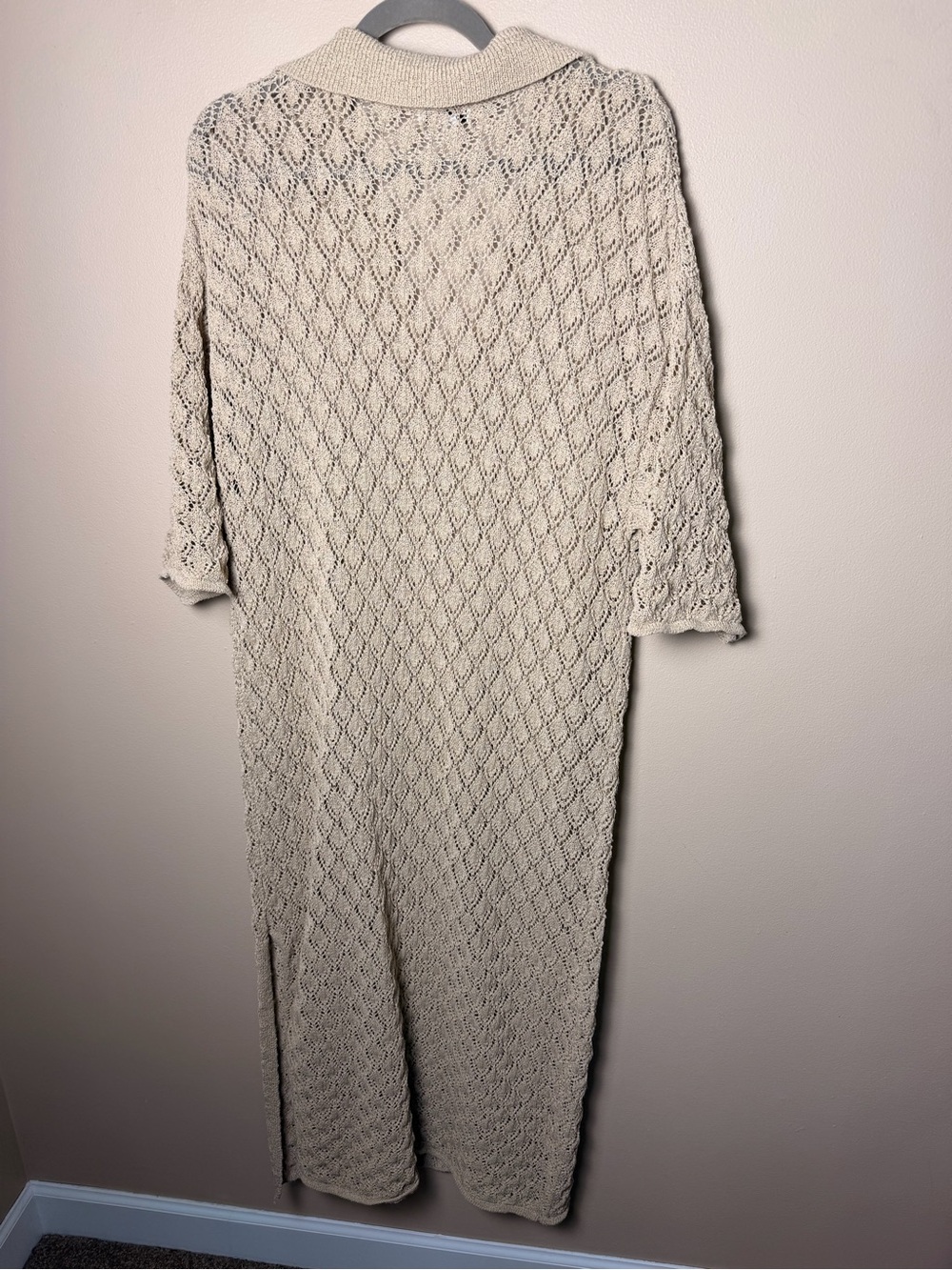 Topshop Pointelle Stitch Polo Sweater Dress Beige Beach Cover Up Maxi Size S - Picture 5 of 10